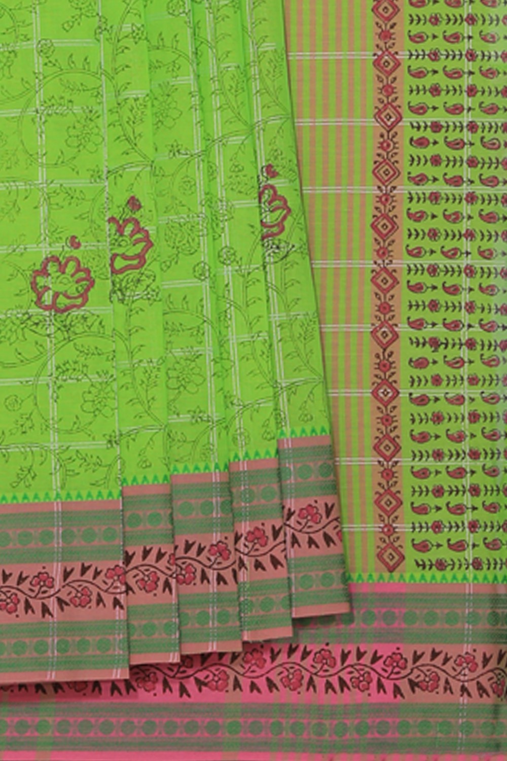 Hand block printed cotton saree