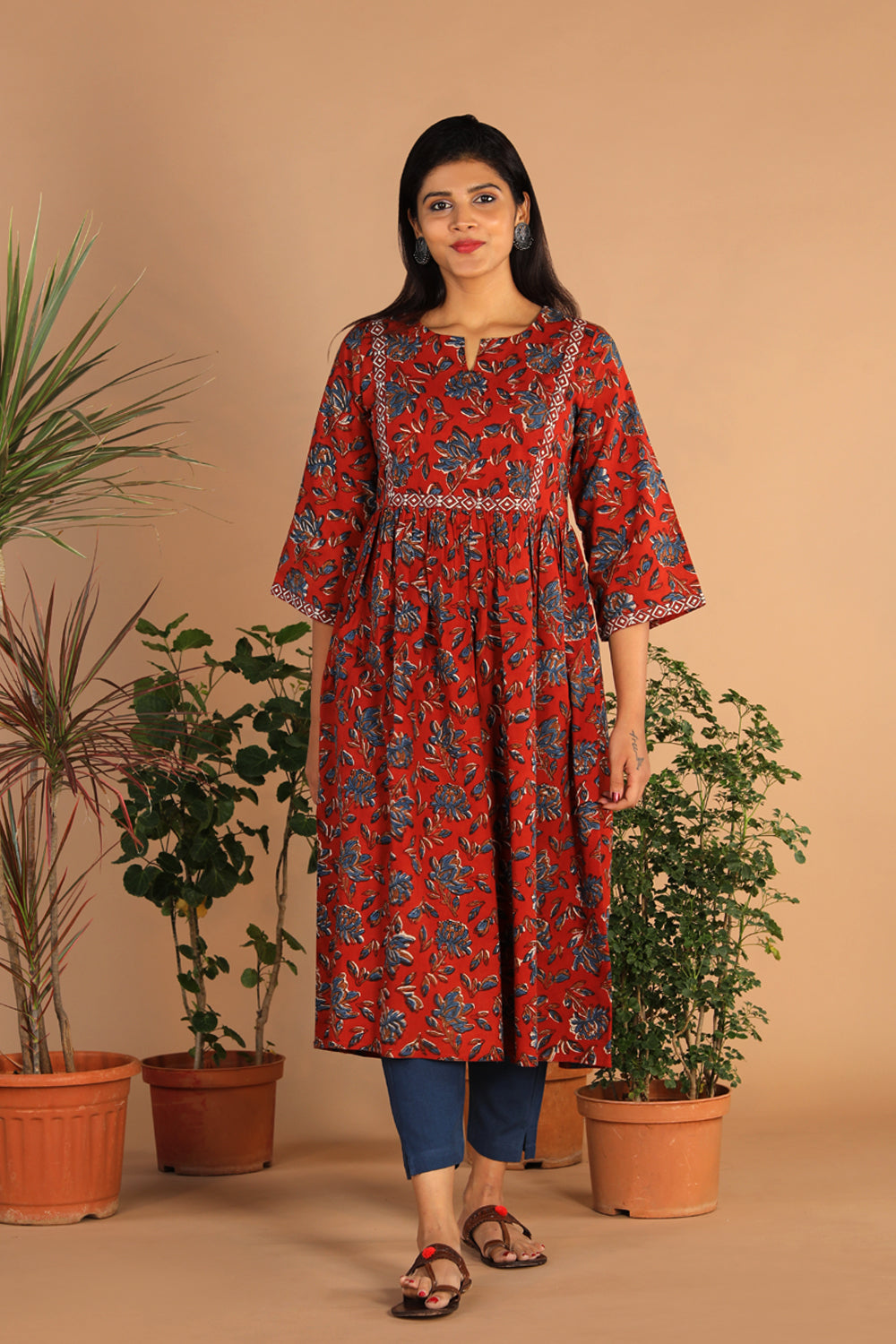 Cotton floral Bagru dress
