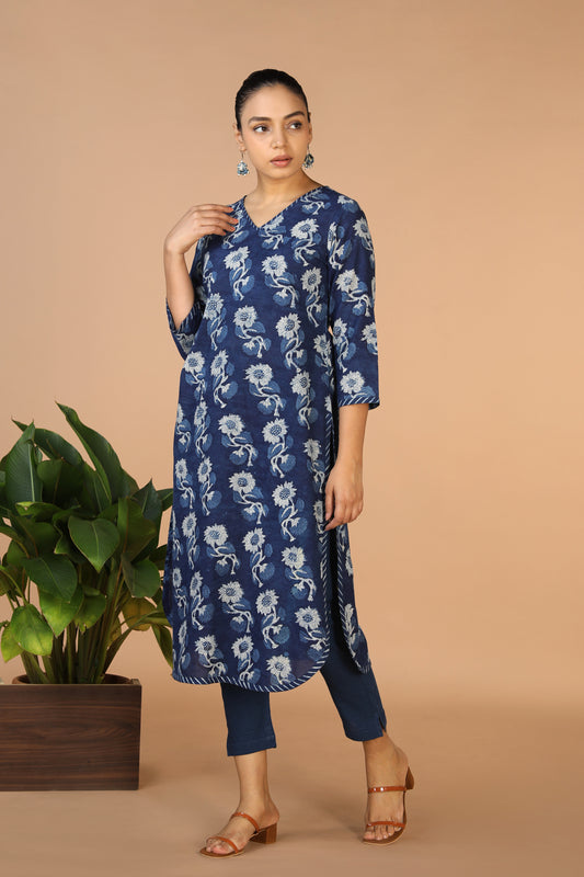 Indigo Bagru Handblock printed Kurta