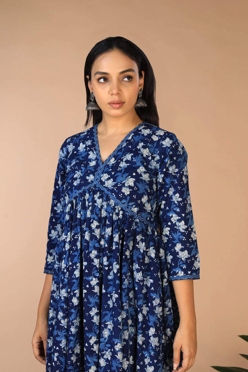 Indigo blockprinted cotton Daboo dress