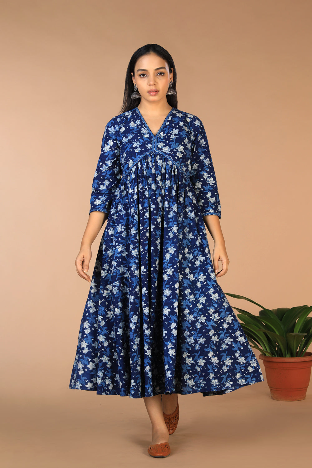 Indigo blockprinted cotton Daboo dress