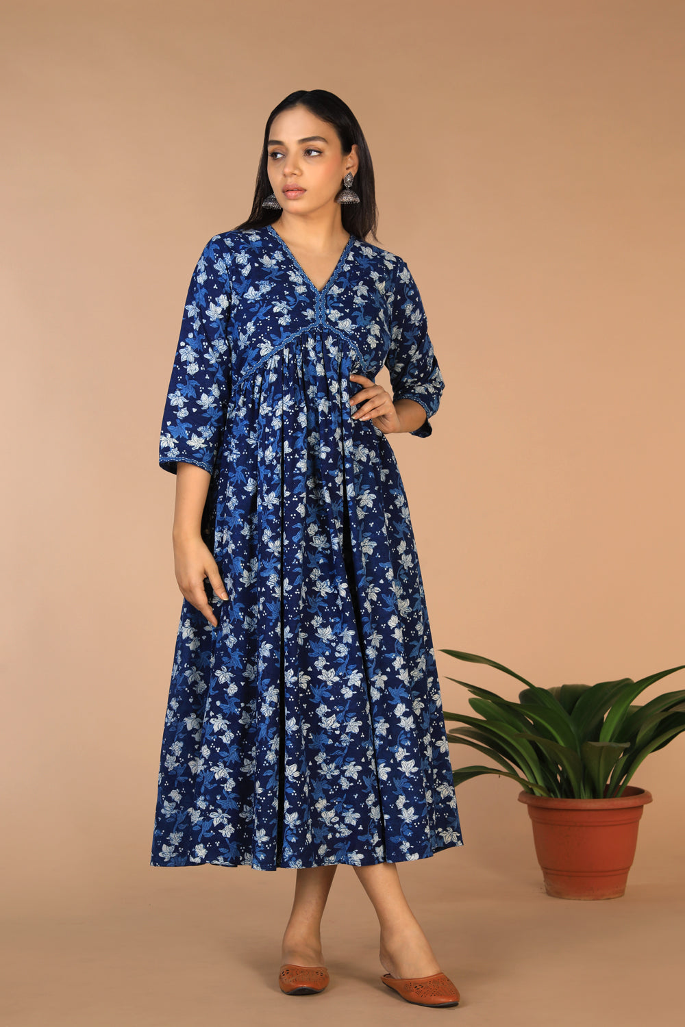 Indigo blockprinted cotton Daboo dress