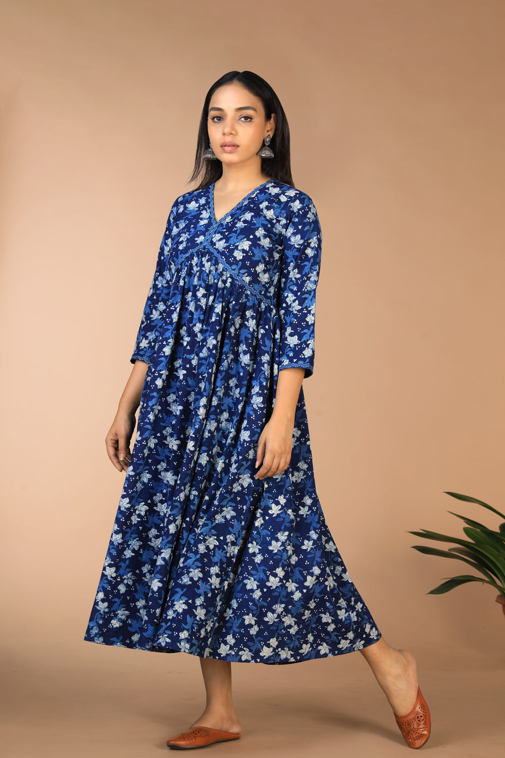 Indigo blockprinted cotton Daboo dress