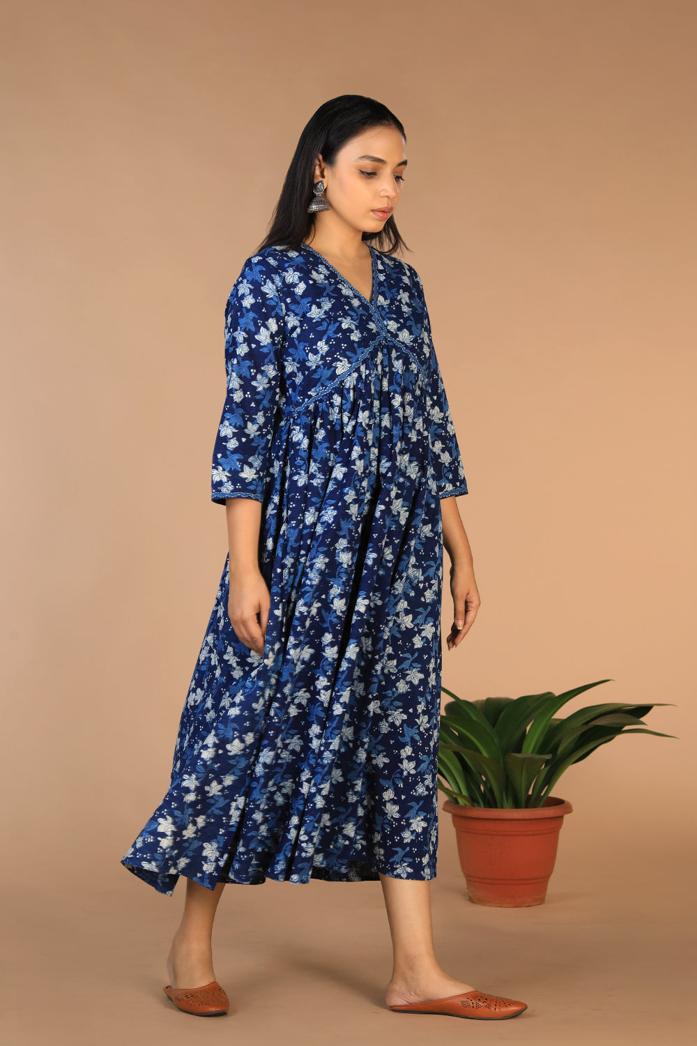 Indigo blockprinted cotton Daboo dress