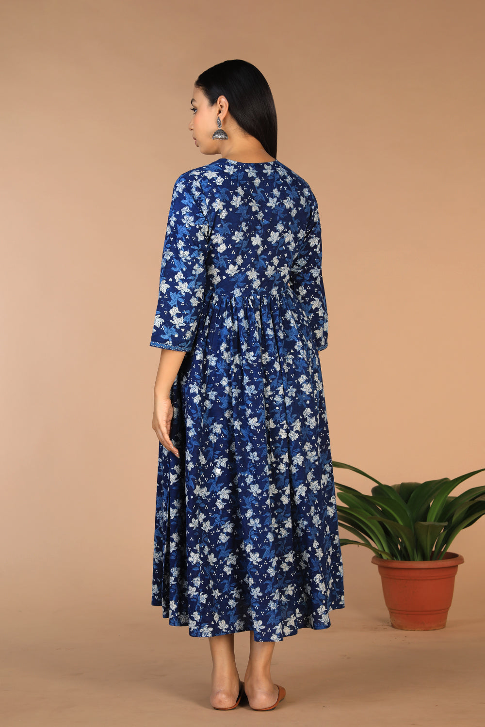 Indigo blockprinted cotton Daboo dress