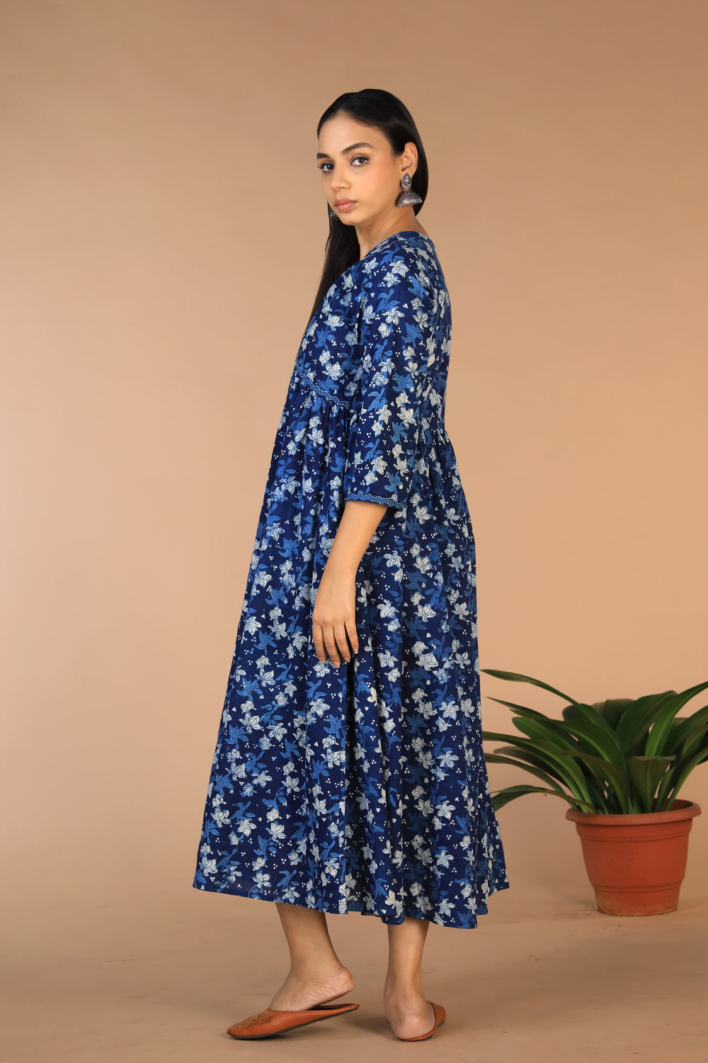 Indigo blockprinted cotton Daboo dress