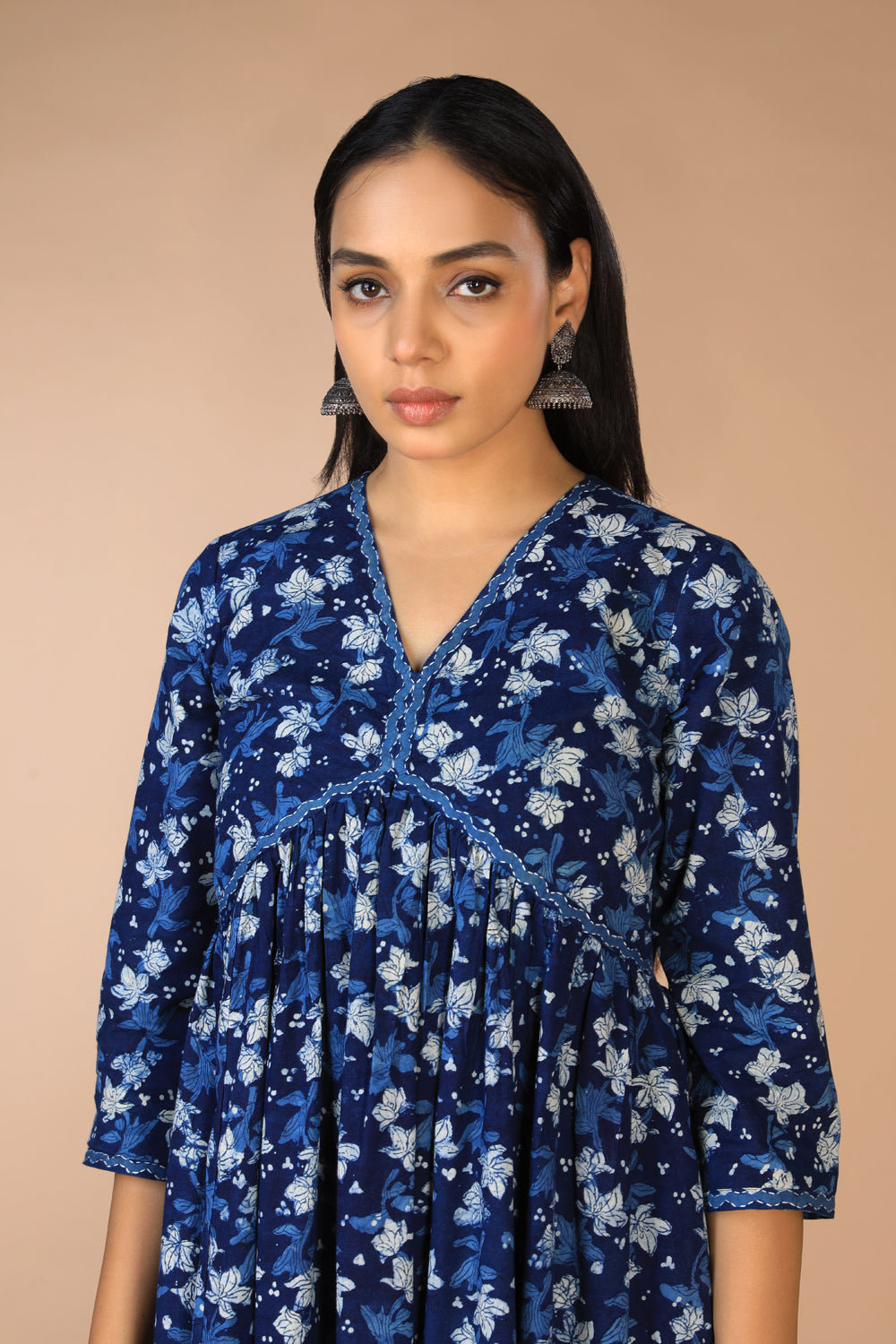 Indigo blockprinted cotton Daboo dress