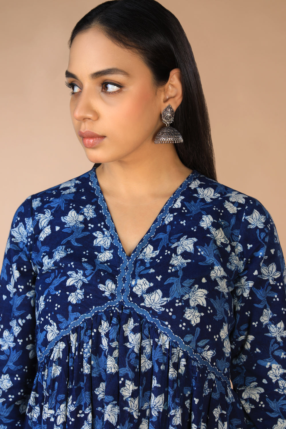 Indigo blockprinted cotton Daboo dress