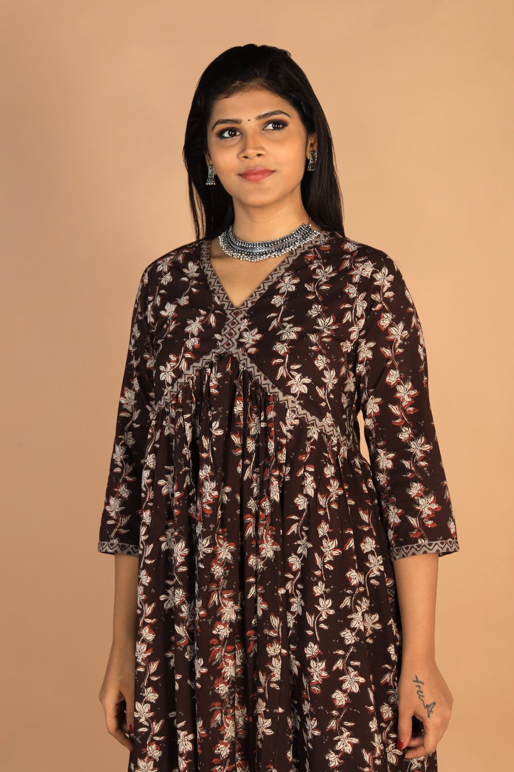 Deep bark brown Cotton Bagru dress