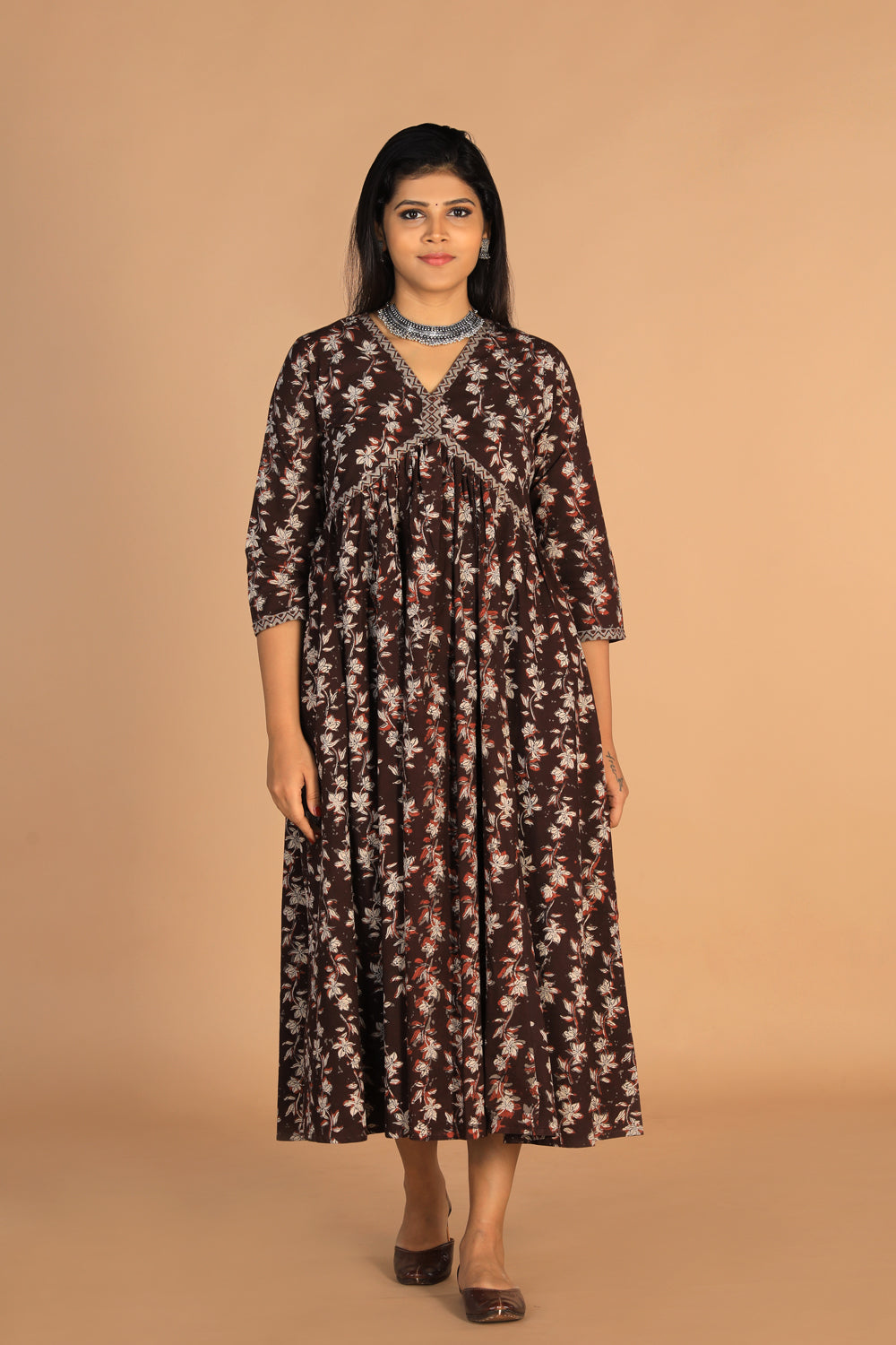 Deep bark brown Cotton Bagru dress