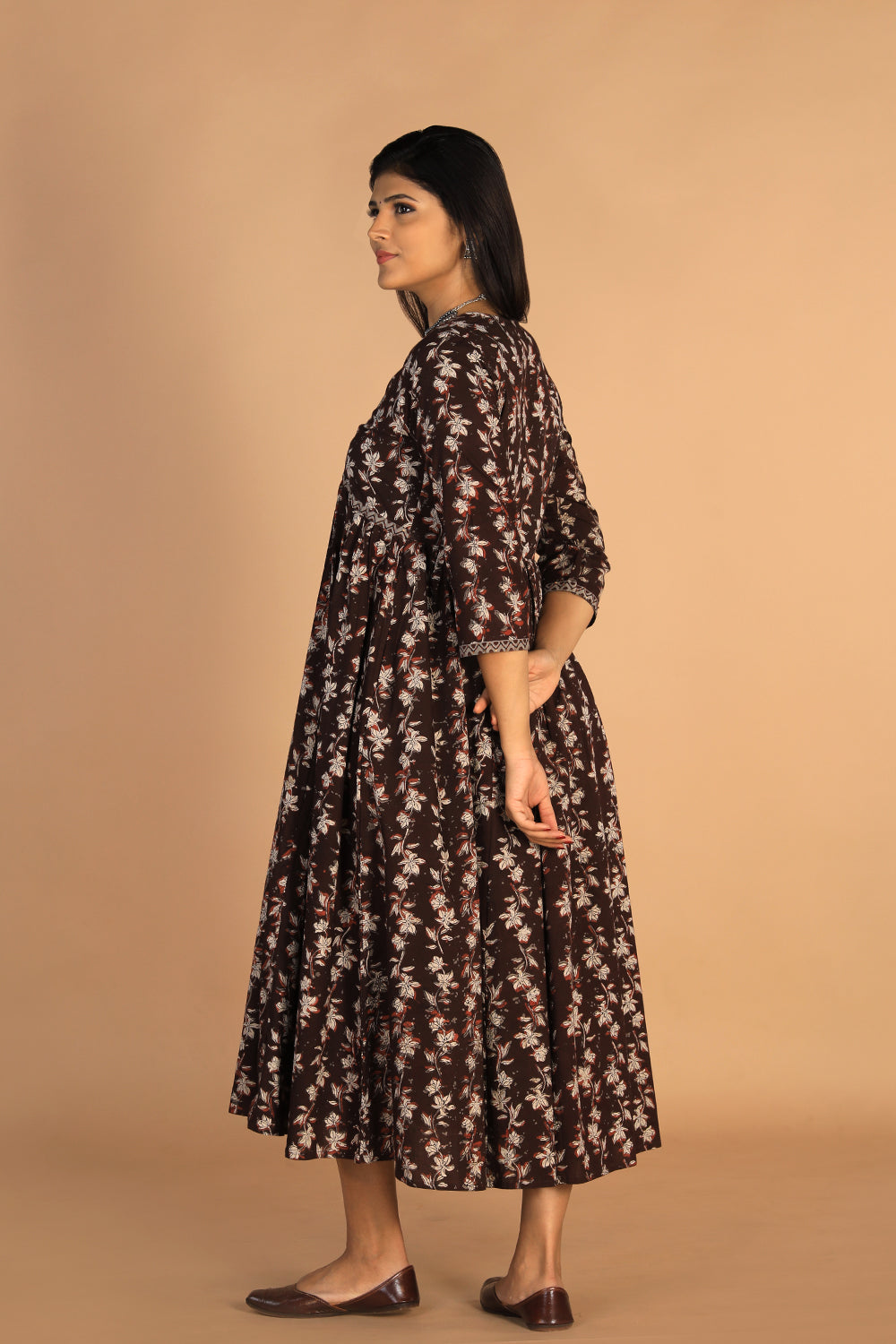 Deep bark brown Cotton Bagru dress