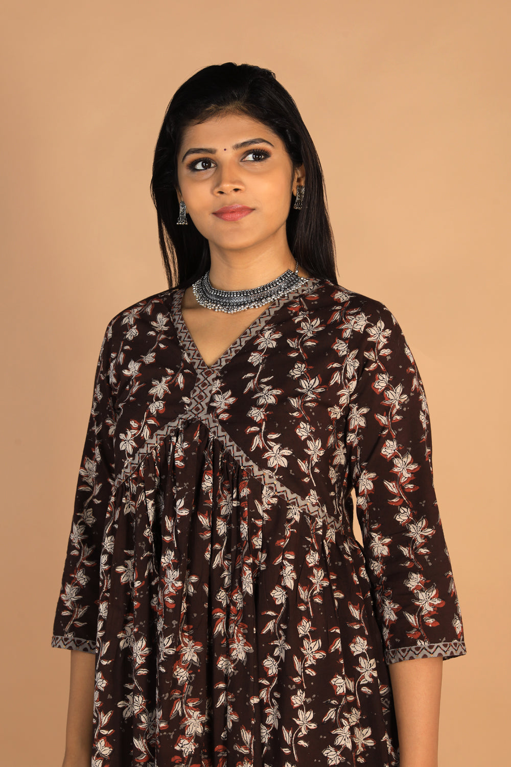 Deep bark brown Cotton Bagru dress