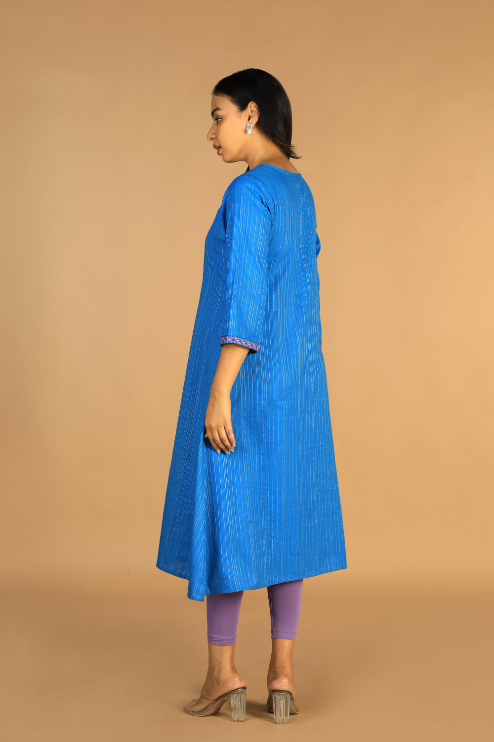 Azure blue embroidered cotton Kurti