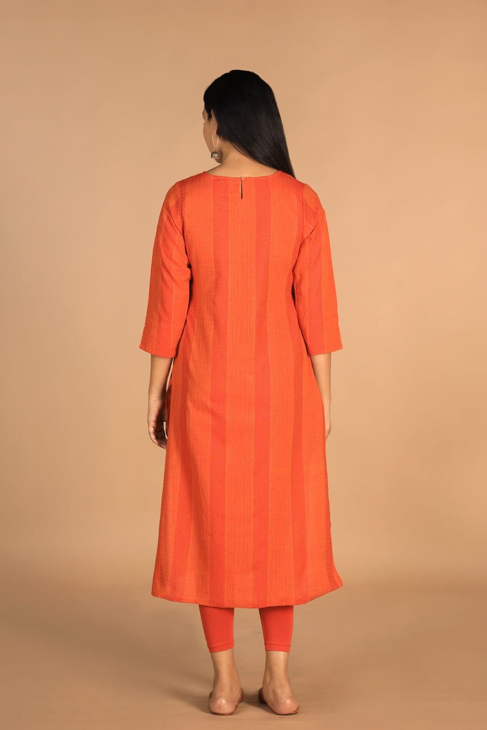 Marigold orange woven cotton kurti