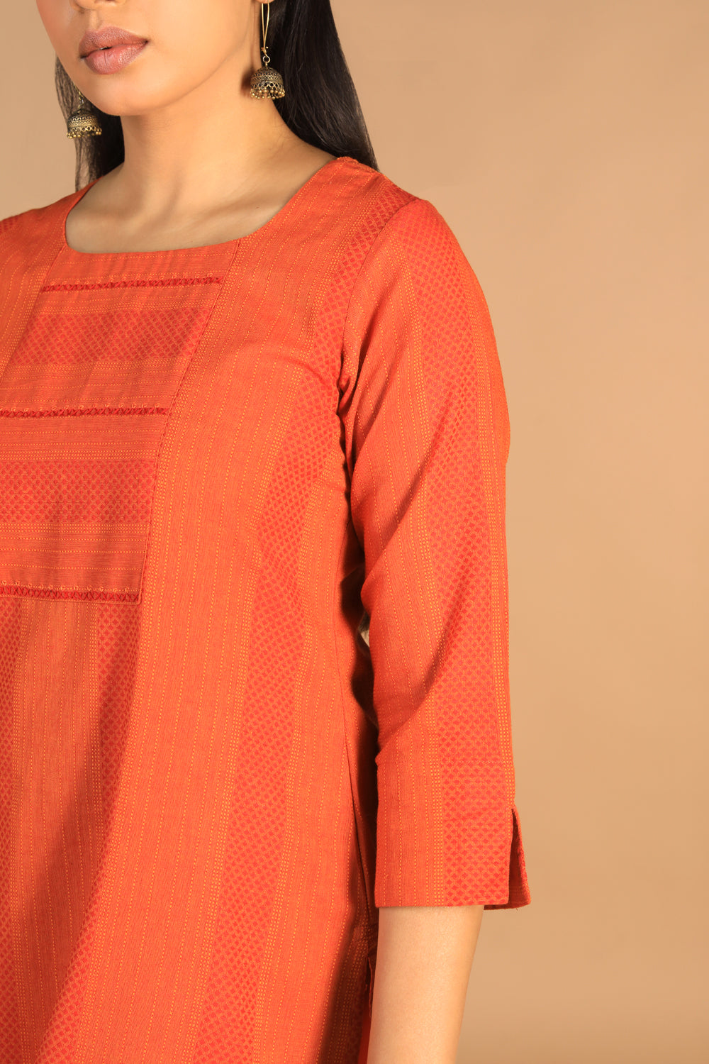 Marigold orange woven cotton kurti