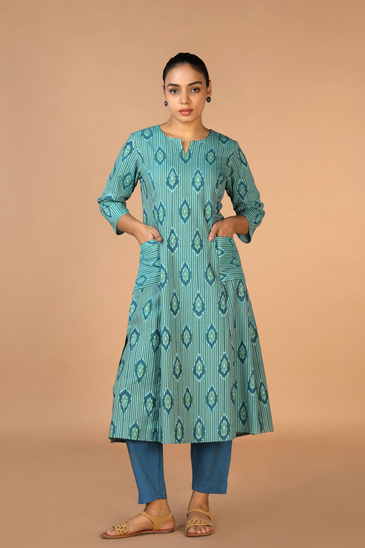 Handwoven Cotton Pochampally Ikat Kurti