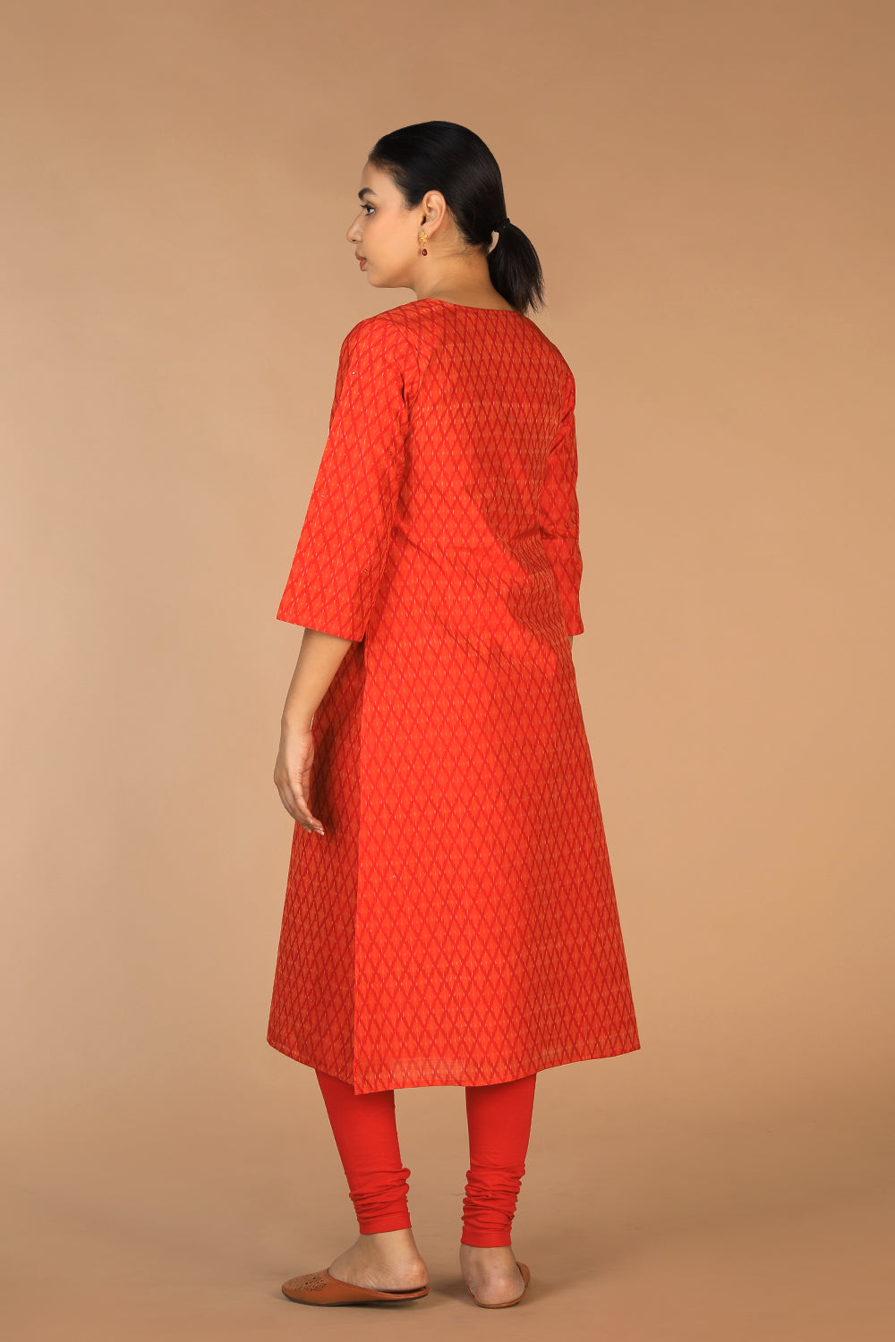 Vermillion red Pochampally Silk Ikat Kurti