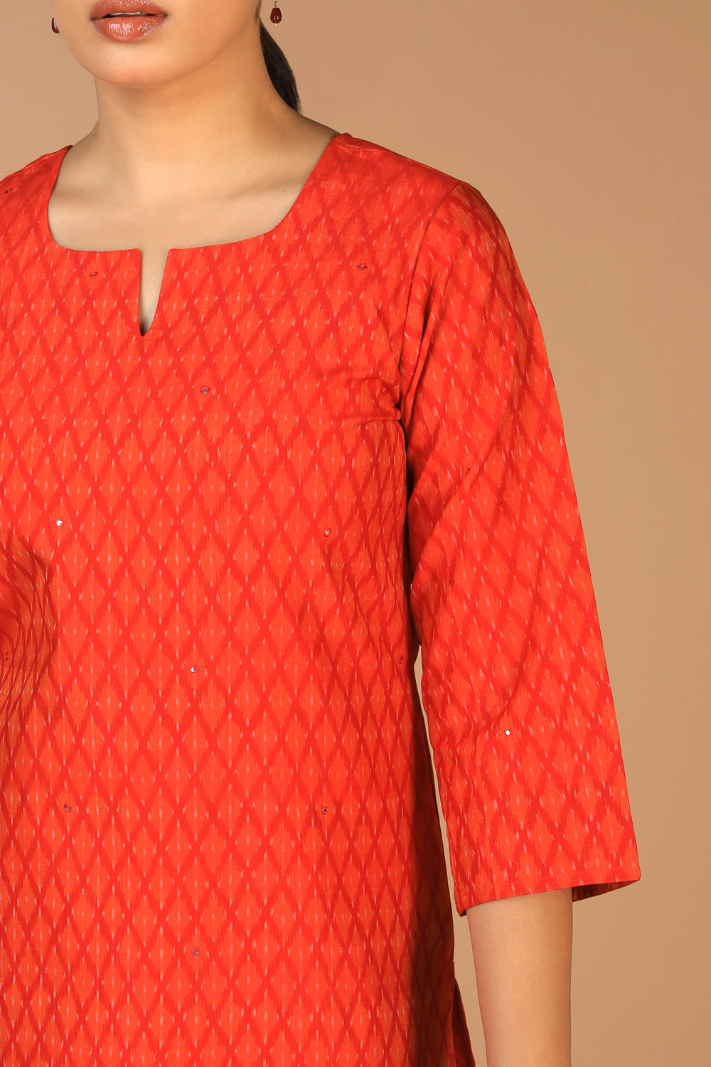 Vermillion red Pochampally Silk Ikat Kurti