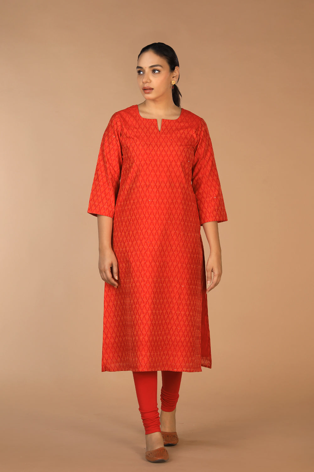 Vermillion red Pochampally Silk Ikat Kurti