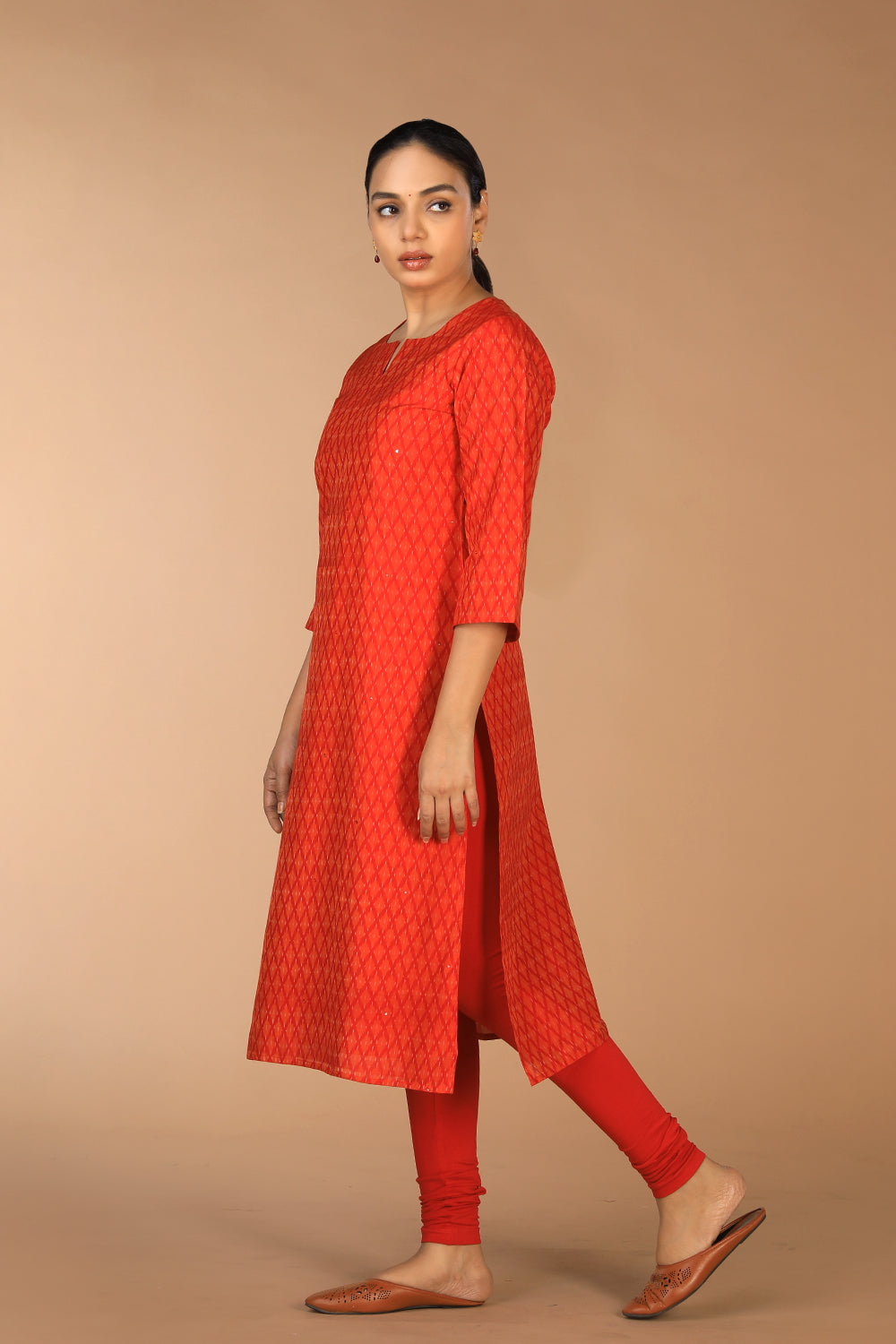 Vermillion red Pochampally Silk Ikat Kurti