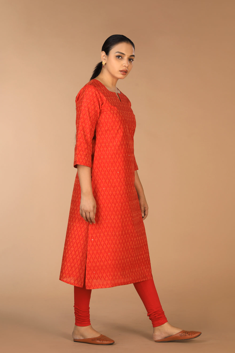 Vermillion red Pochampally Silk Ikat Kurti