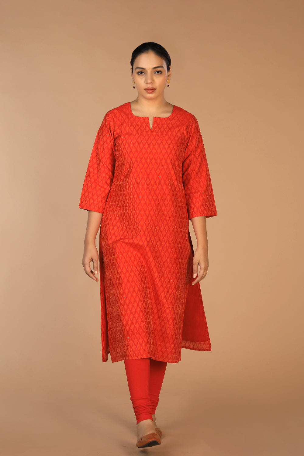 Vermillion red Pochampally Silk Ikat Kurti