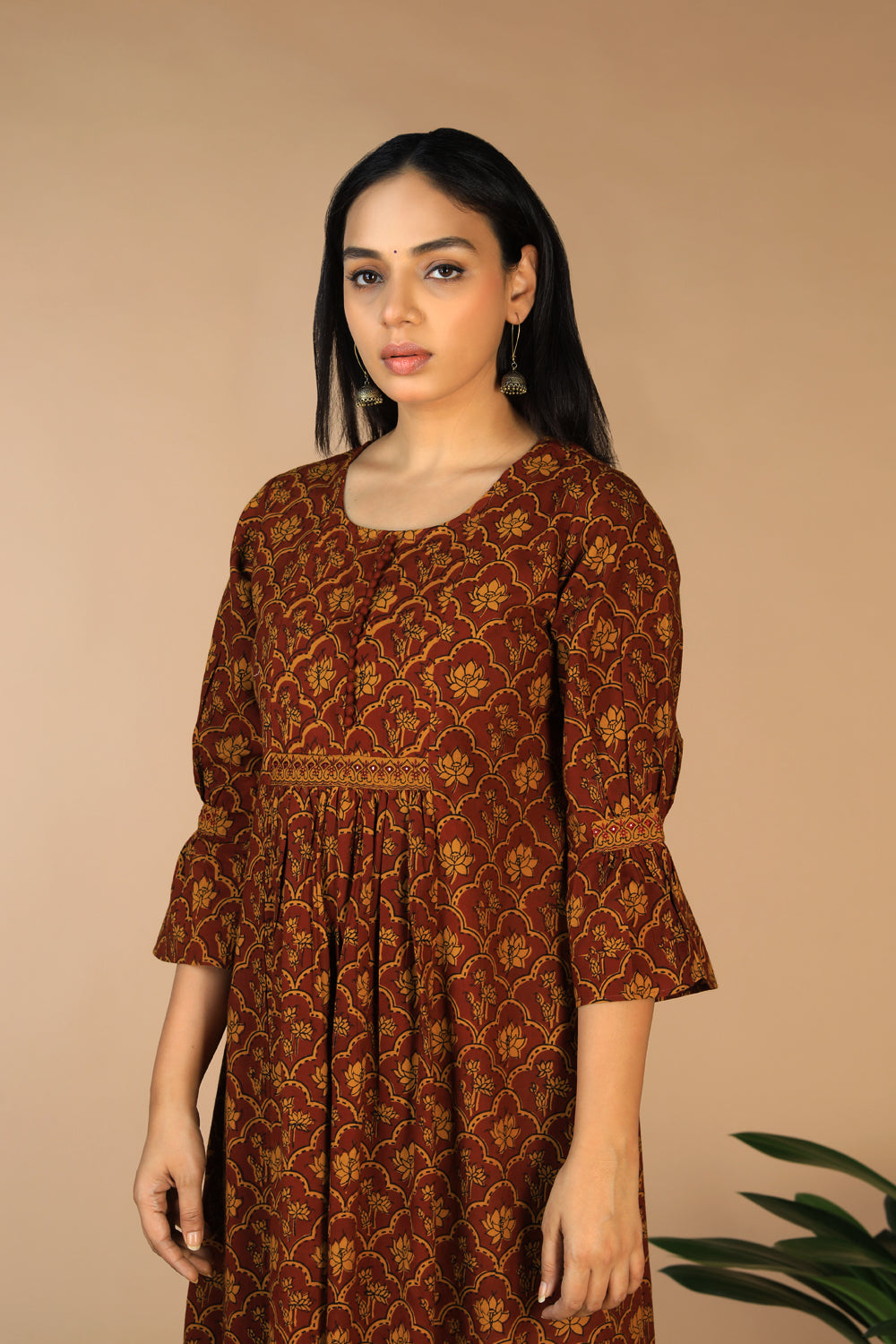 Cotton Bagh handblock printed gathered dress.