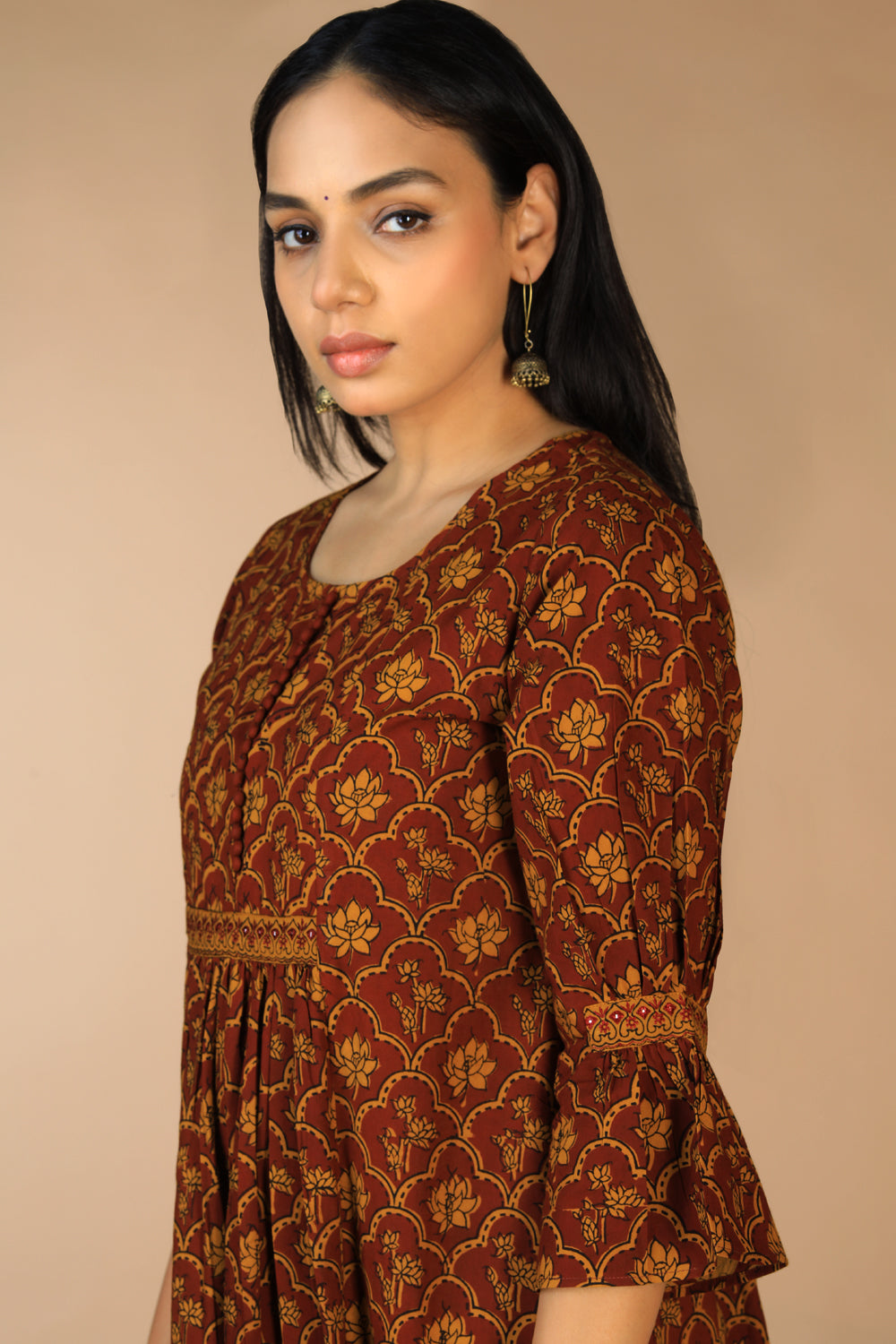 Cotton Bagh handblock printed gathered dress.