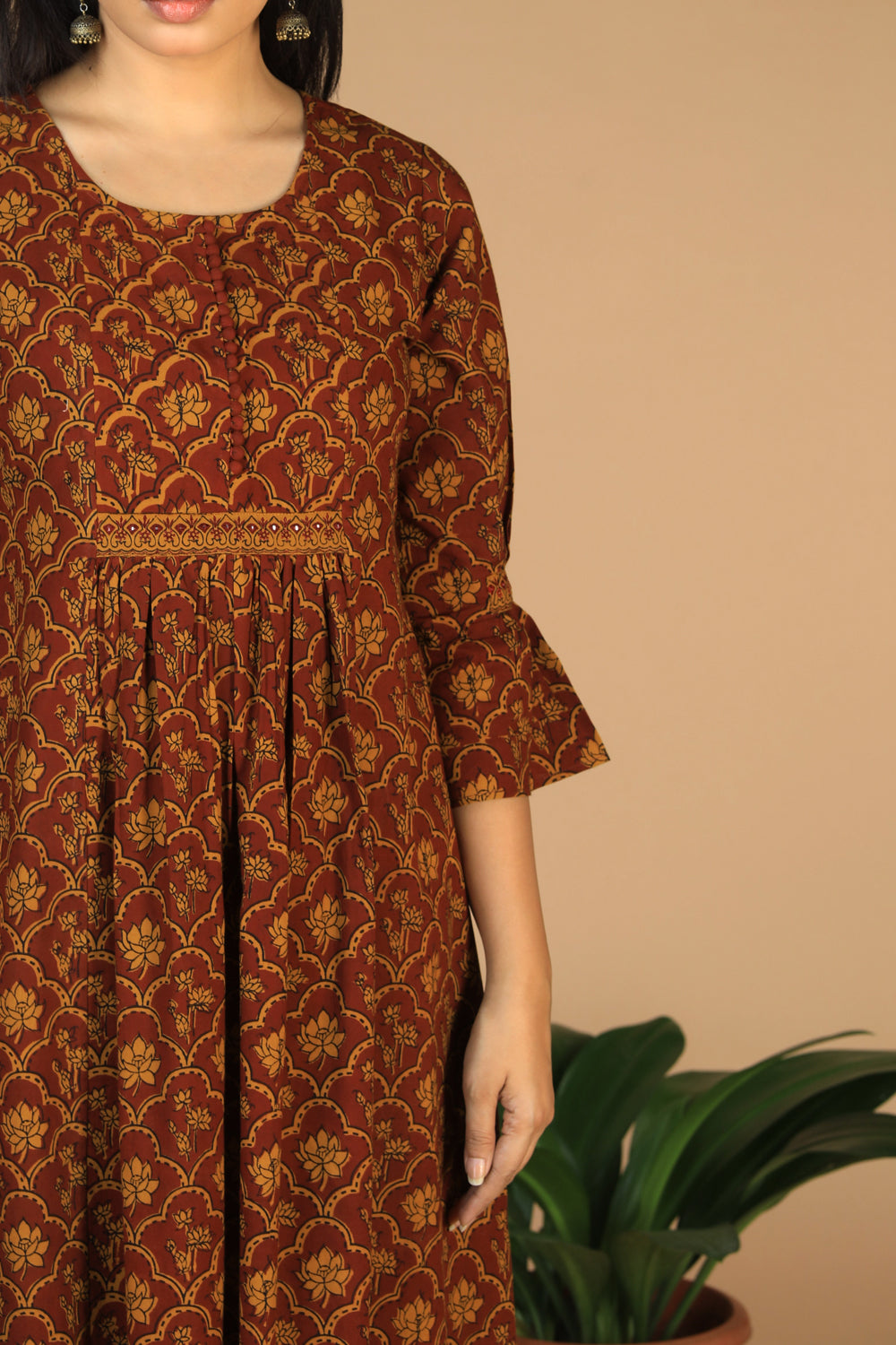 Cotton Bagh handblock printed gathered dress.