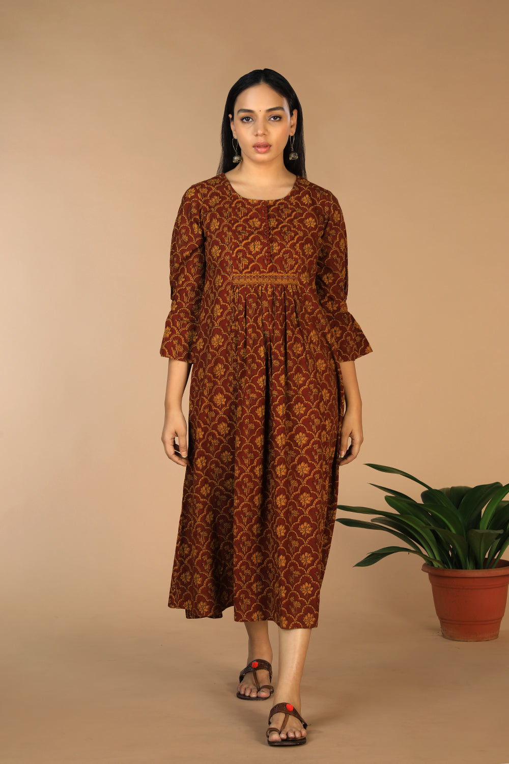 Cotton Bagh handblock printed gathered dress.