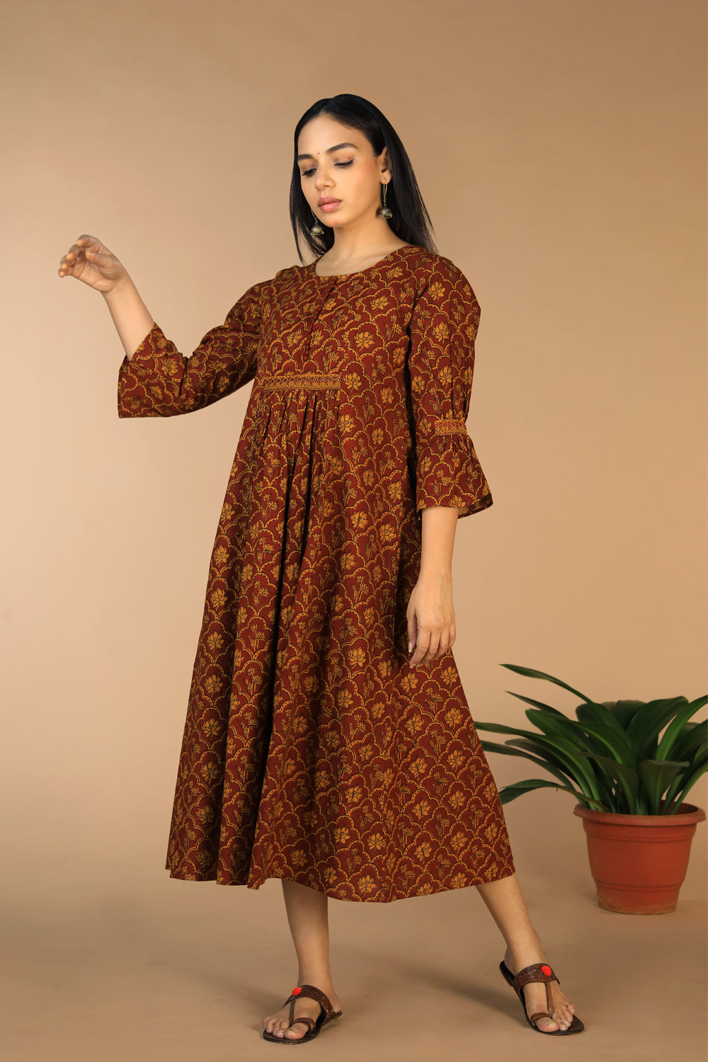 Cotton Bagh handblock printed gathered dress.