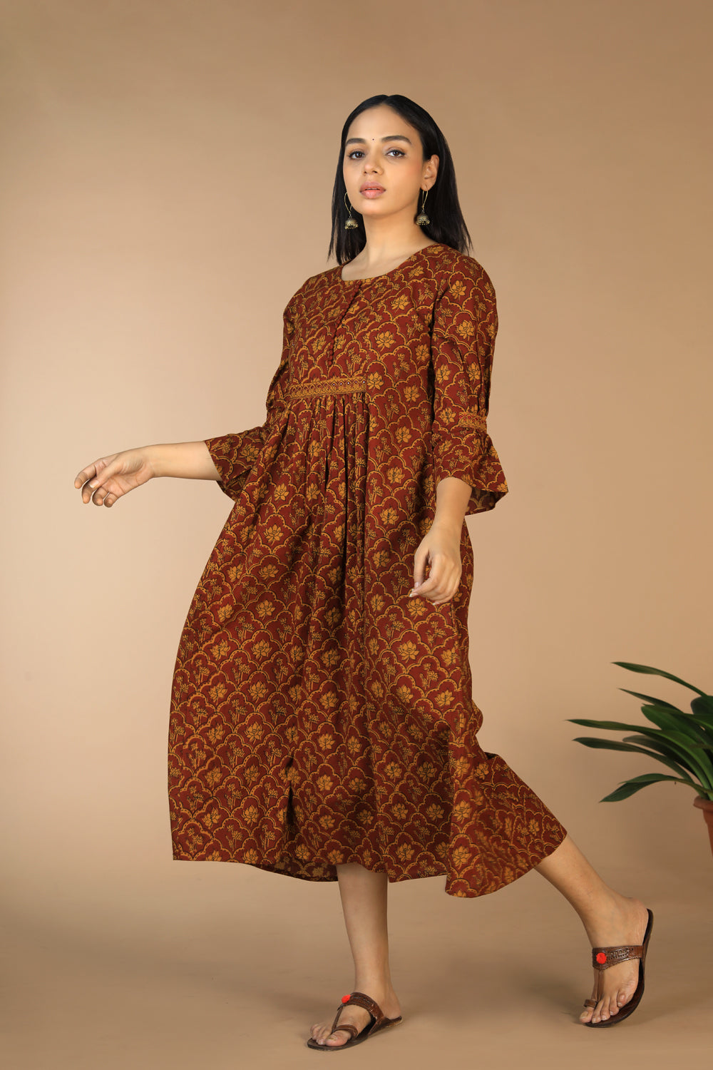 Cotton Bagh handblock printed gathered dress.