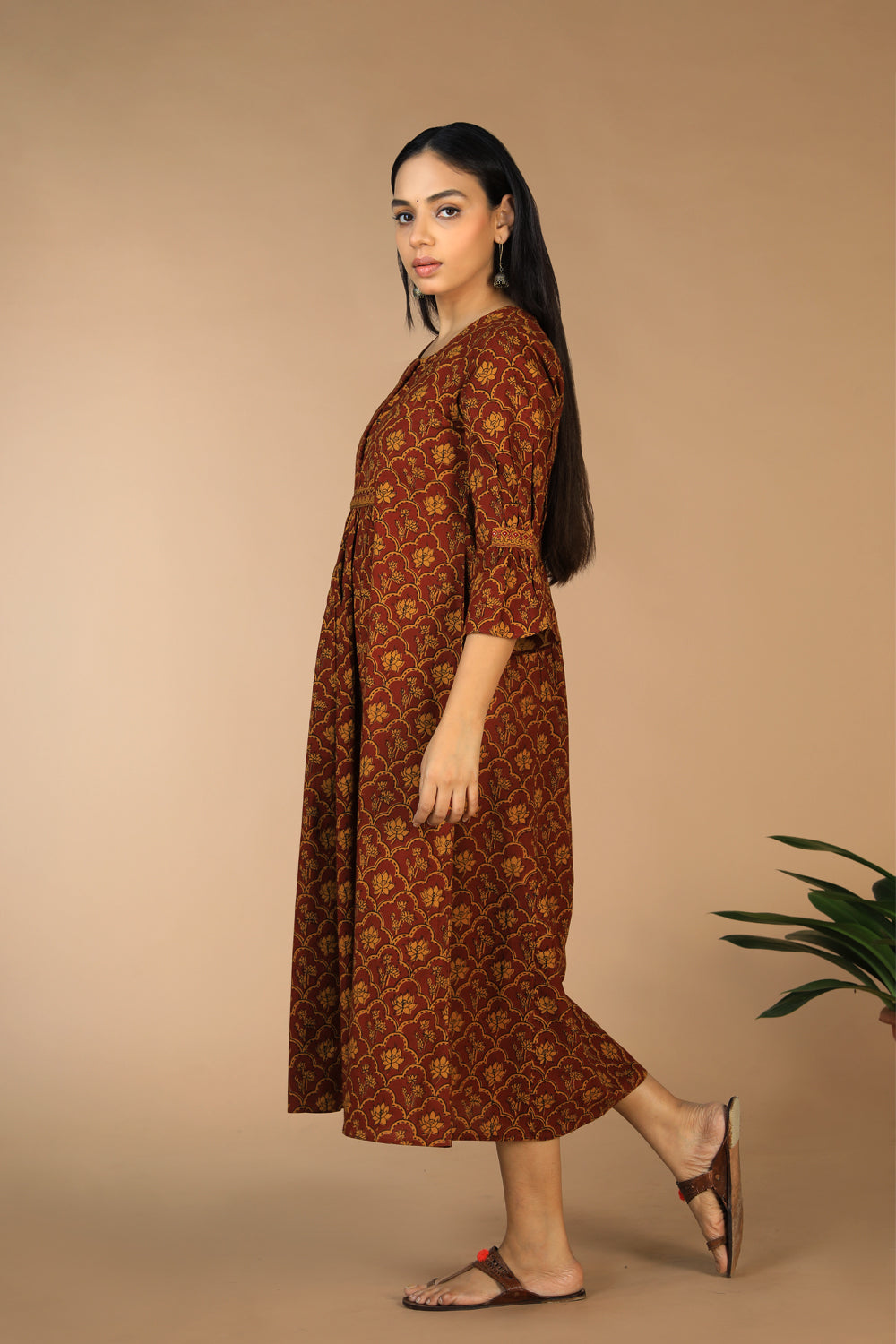 Cotton Bagh handblock printed gathered dress.