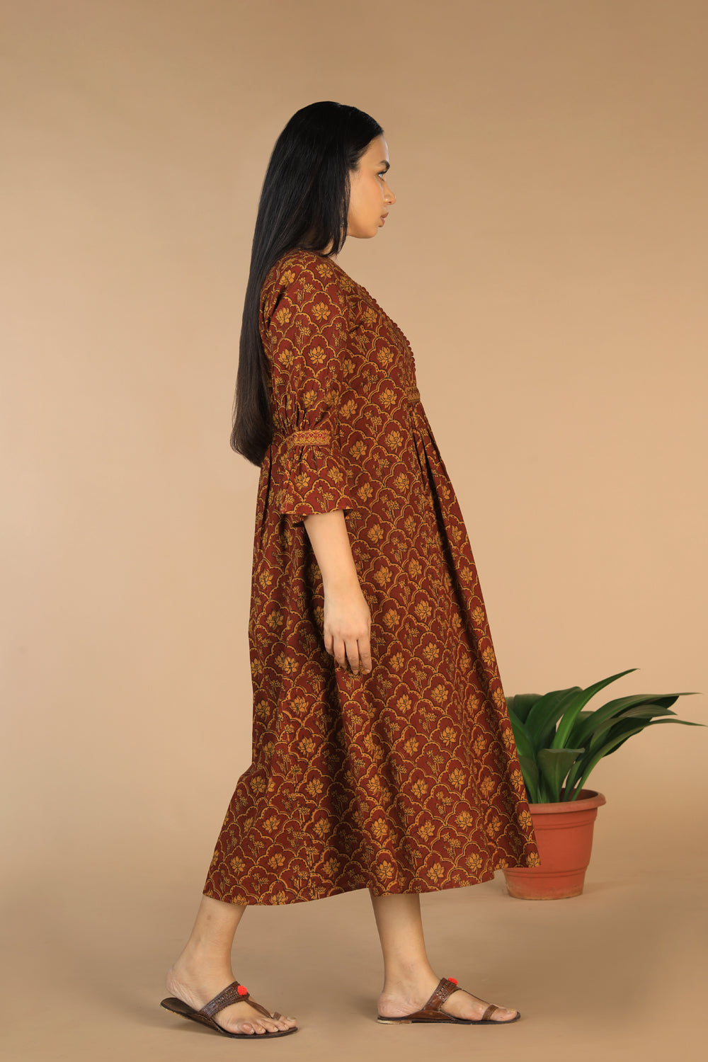 Cotton Bagh handblock printed gathered dress.