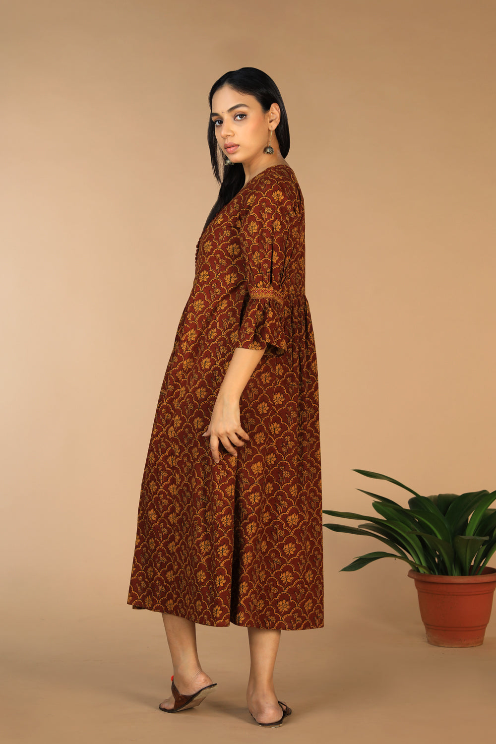 Cotton Bagh handblock printed gathered dress.