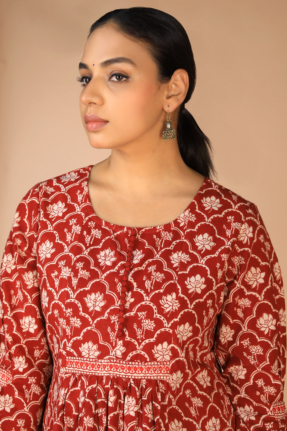 Cotton Bagh handblock printed gathered dress.