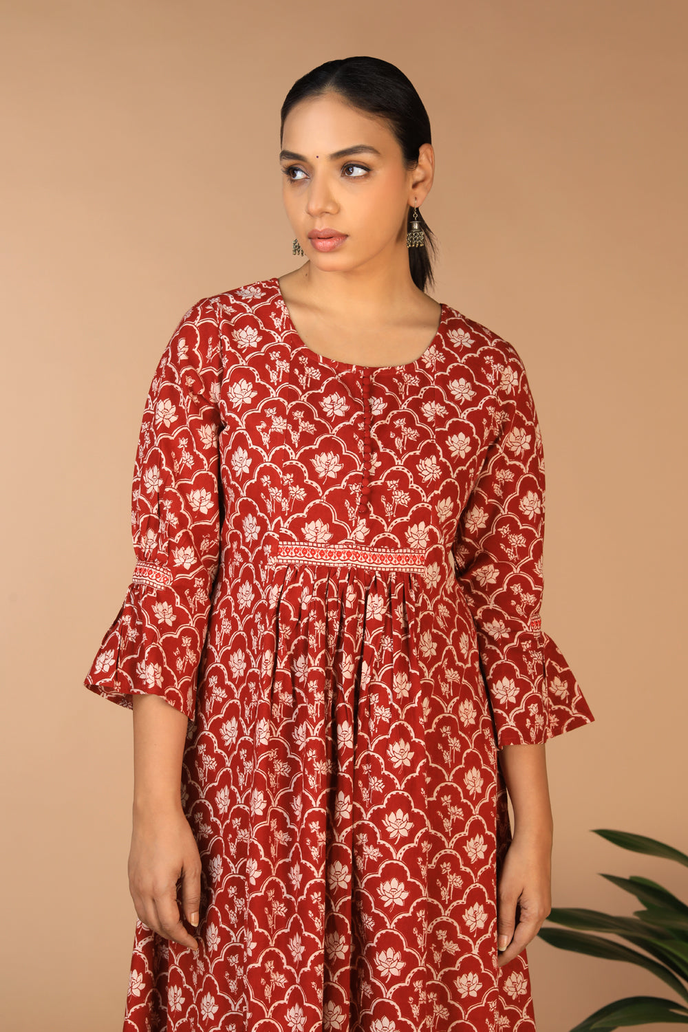 Cotton Bagh handblock printed gathered dress.