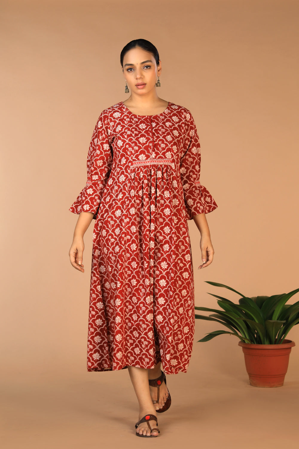 Cotton Bagh handblock printed gathered dress.