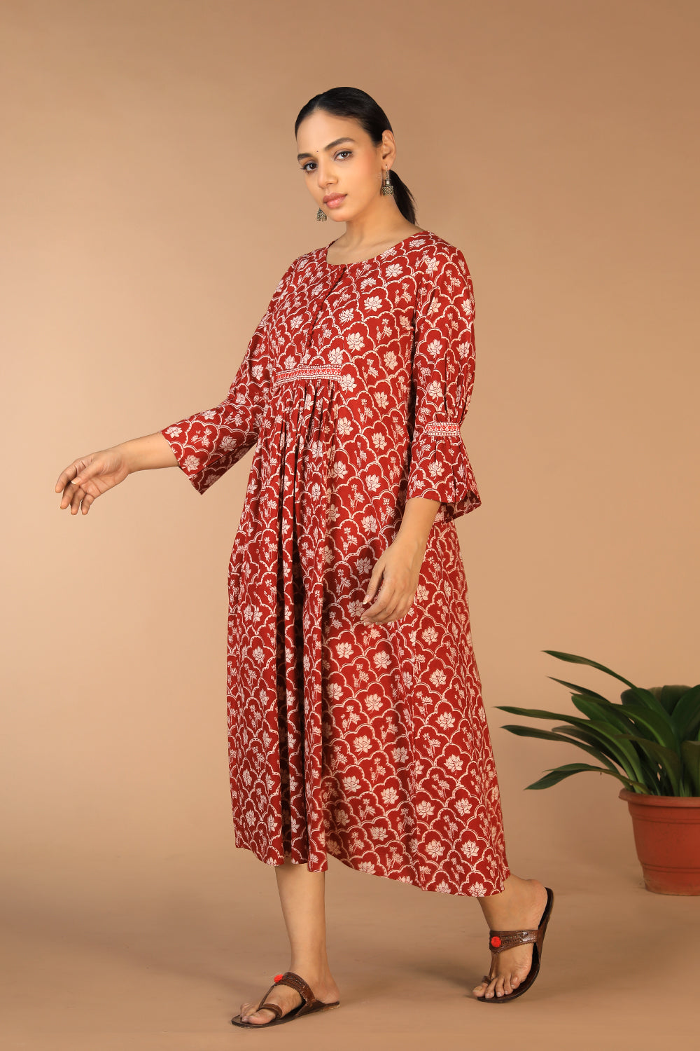 Cotton Bagh handblock printed gathered dress.