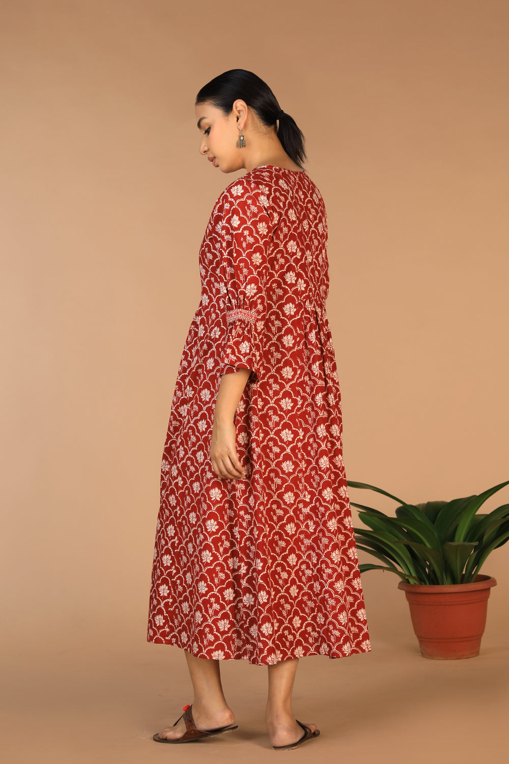 Cotton Bagh handblock printed gathered dress.