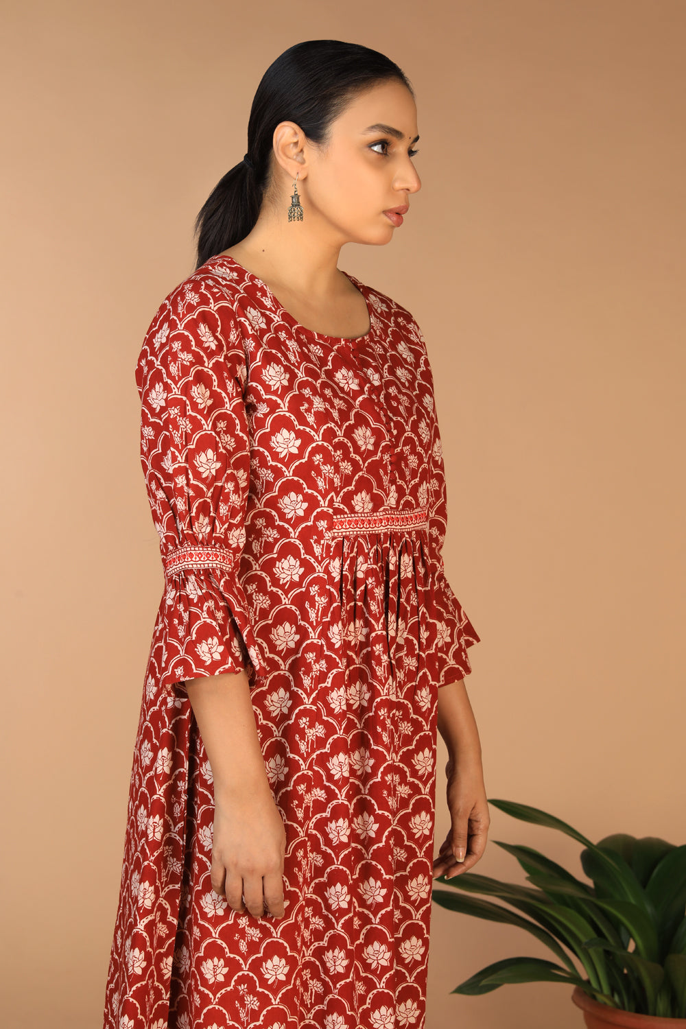 Cotton Bagh handblock printed gathered dress.