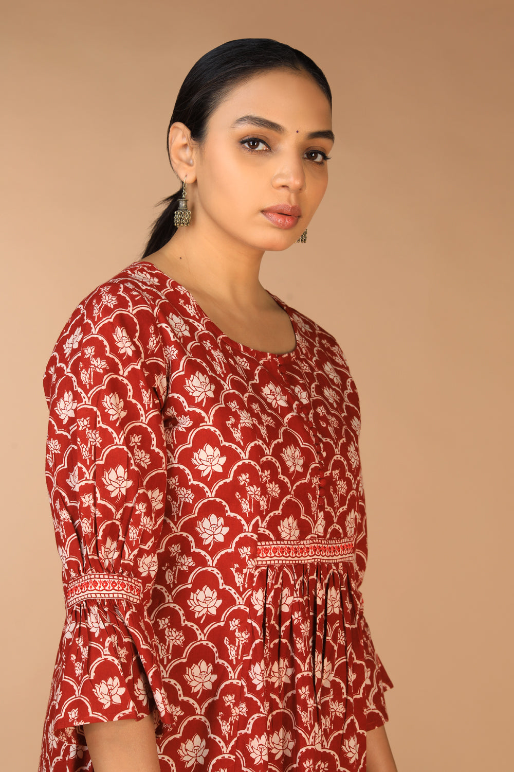 Cotton Bagh handblock printed gathered dress.