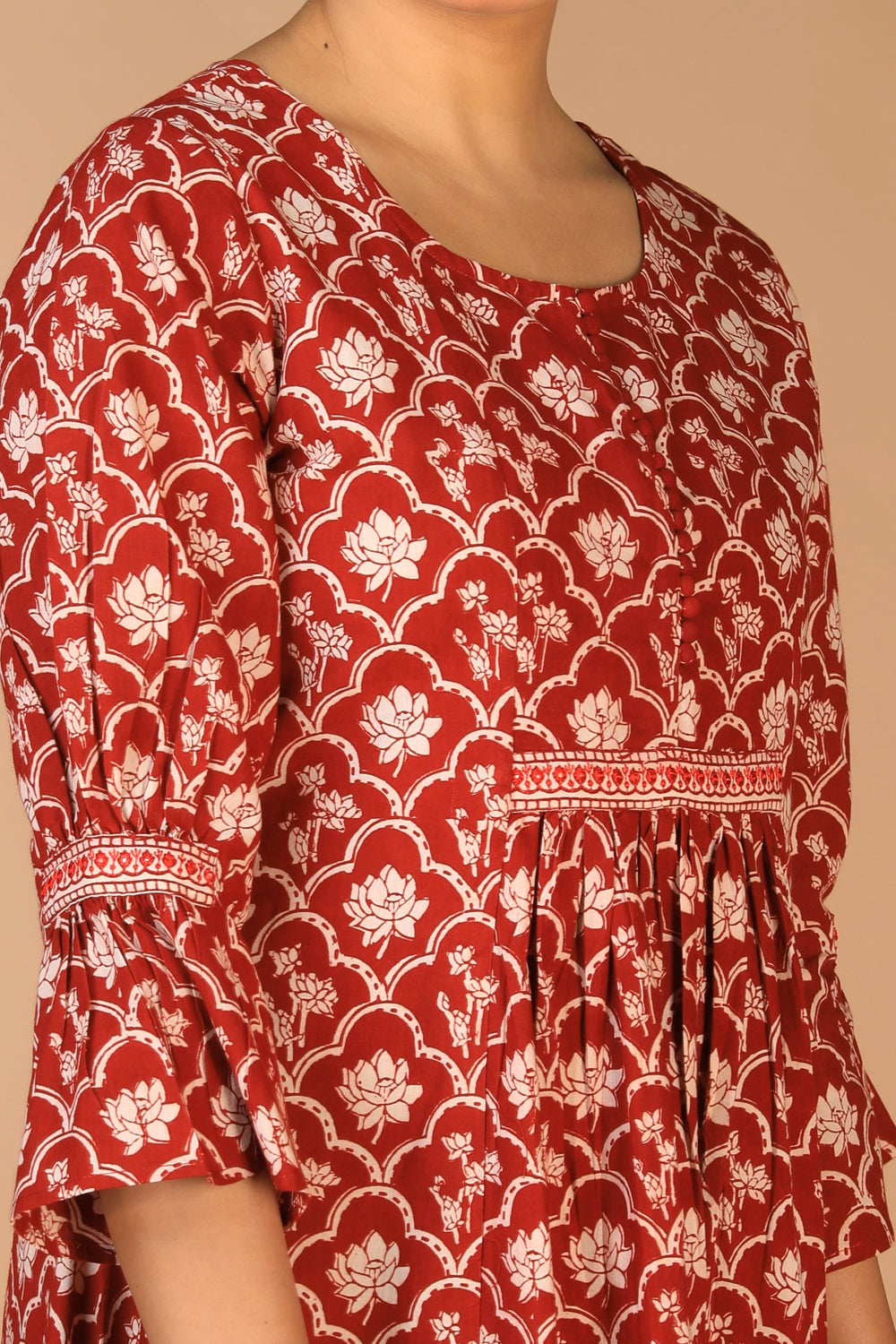 Cotton Bagh handblock printed gathered dress.