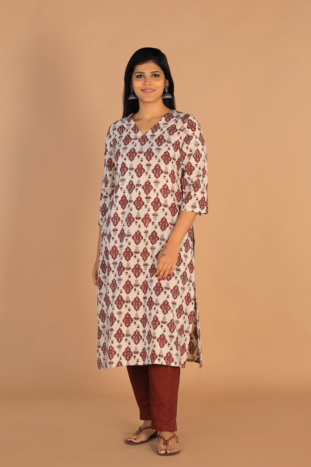 Off-white Cotton Bagh Handblock printed Kurta