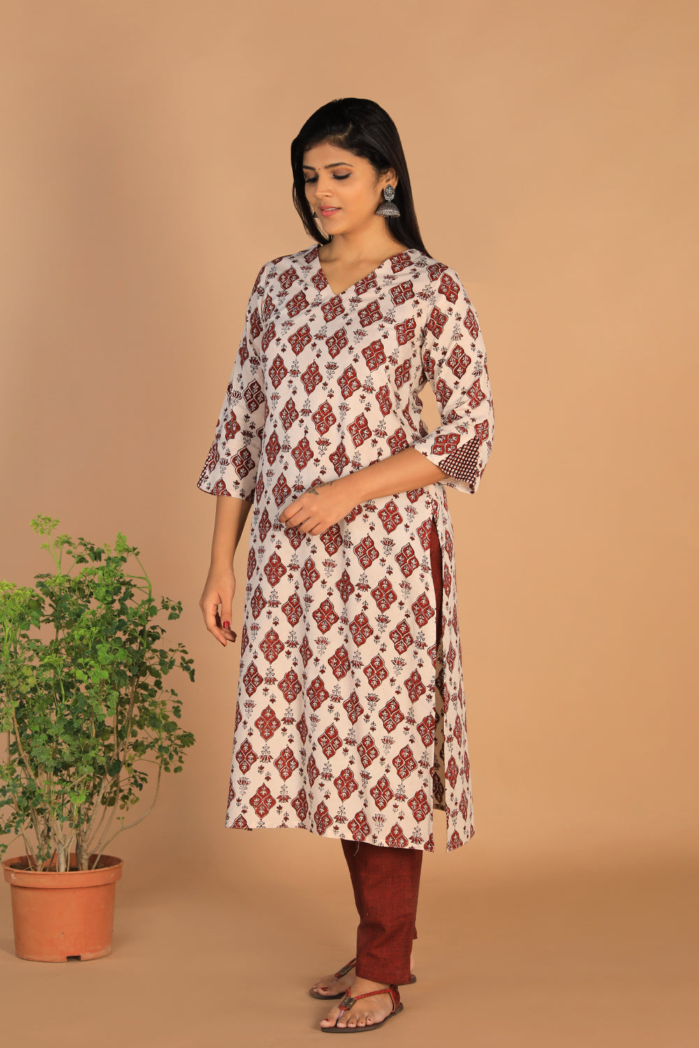 Off-white Cotton Bagh Handblock printed Kurta