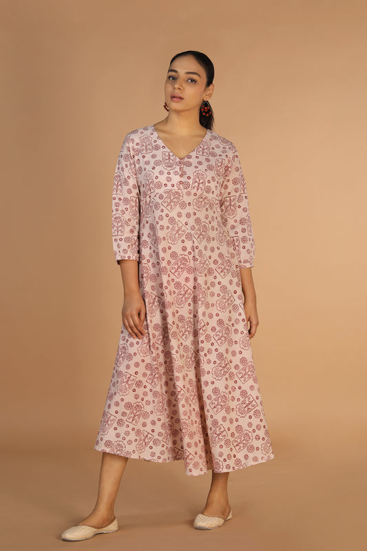 Bagh handblock printed flared cotton dress