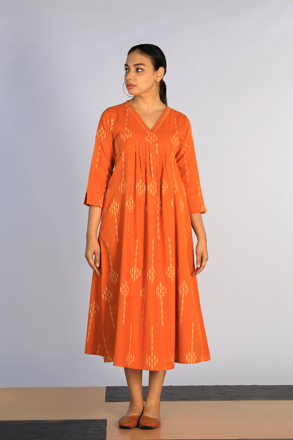 Hand embroidered cotton Pochampally Ikat dress