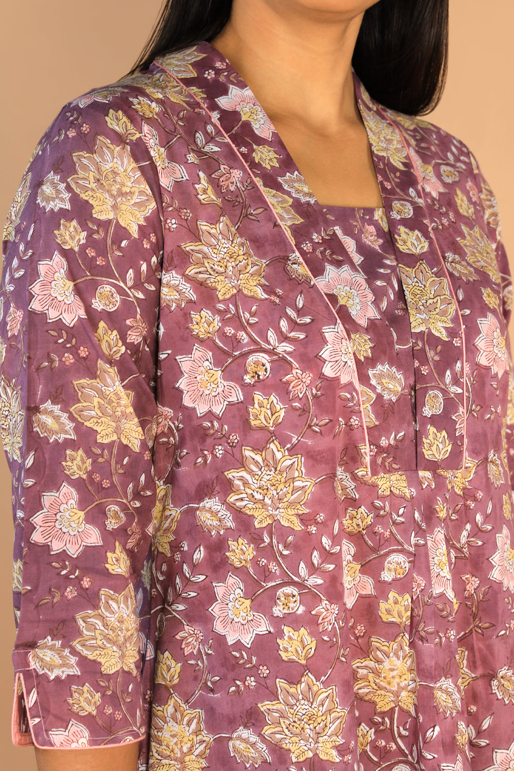 Floral Sanganeri hand block printed cotton dress