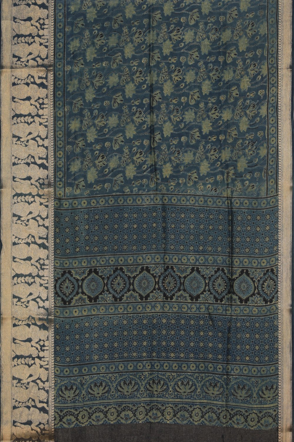 Ajrakh Chiniya Silk Saree