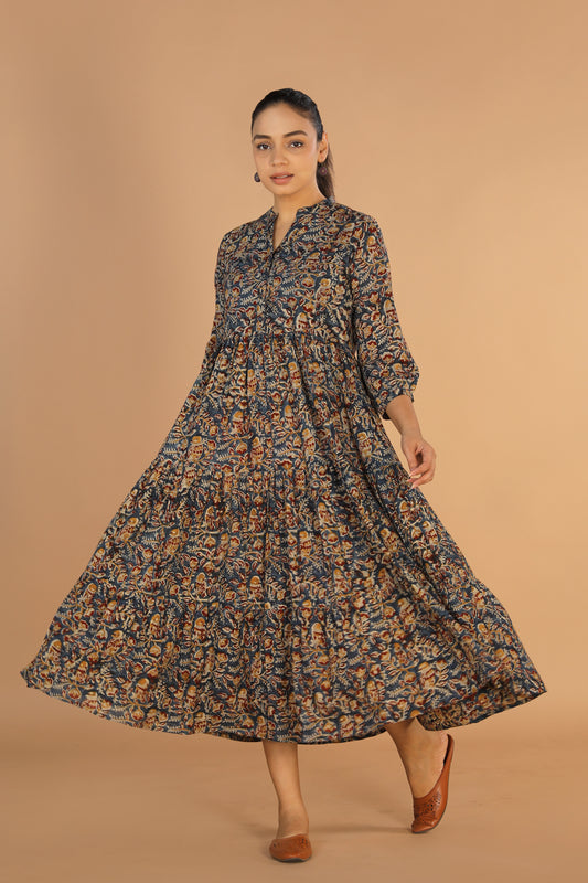 Kalamkari block printed tiered dress